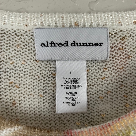 🦋 Alfred Dunner Cream Floral Sequin Scalloped Short Sleeve Sweater Blouse XL - Picture 2 of 6
